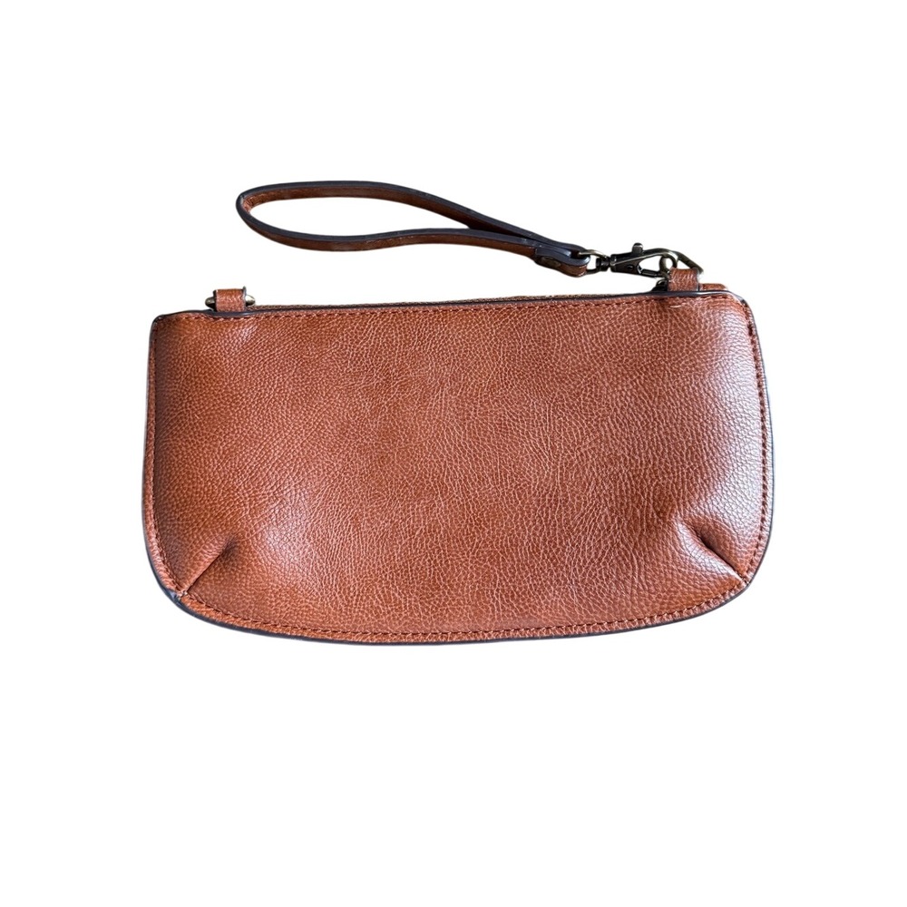 Joy Susan Brown Vegan Leather Wristlet Clutch Minimalist Boho Closet Staple